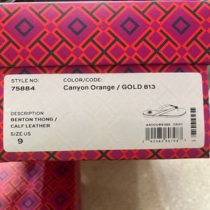 TORY BURCH BENTON THONG CALF LEATHER SANDALS Canyon Orange 9 NWT